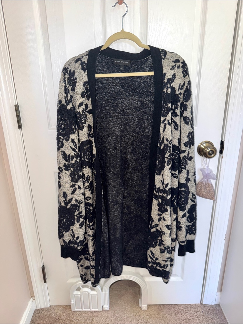 Lane Bryant Black Floral Open-Front Cardigan Sweater
